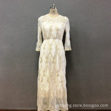 Women's polyester gold flower embroidery long dress